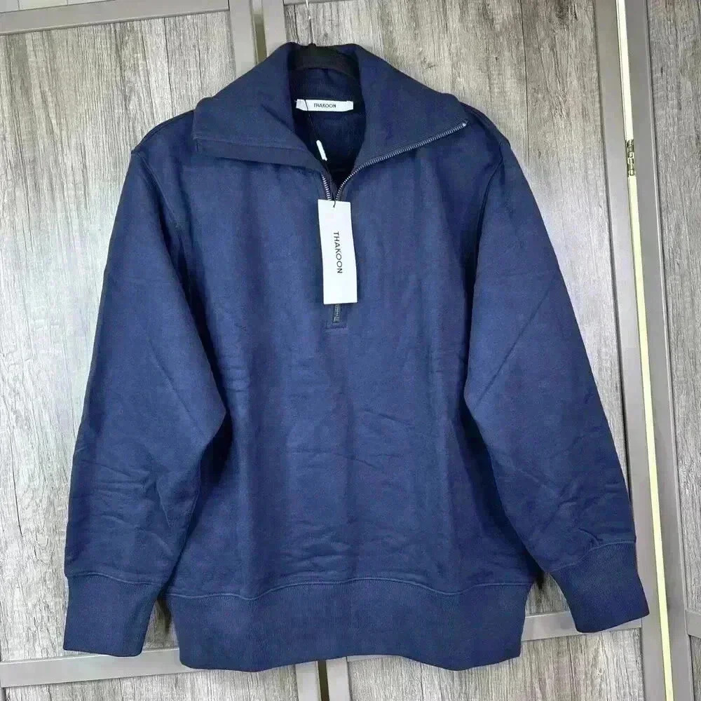Thakoon Sweatshirt Women Large Quarter Zip Navy Color Athletic Athleisure Cotton